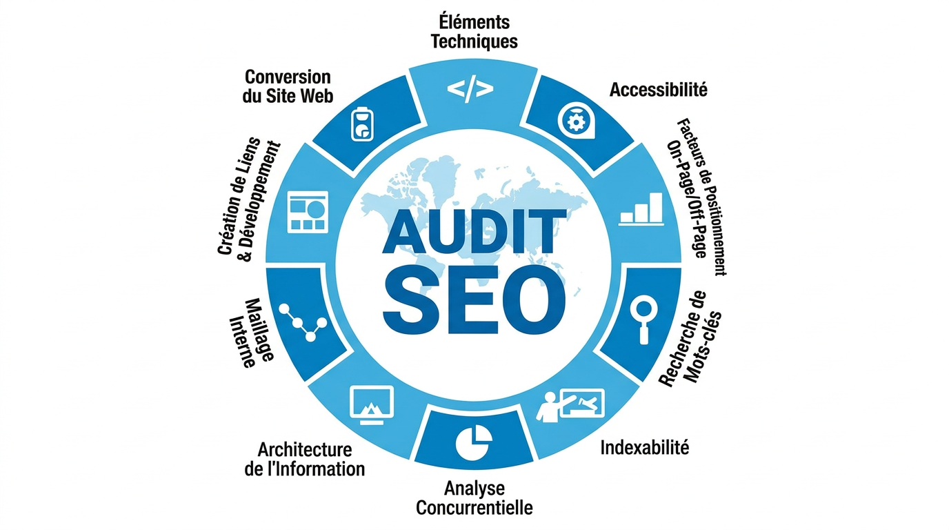Infographie des composantes d'un audit SEO complet